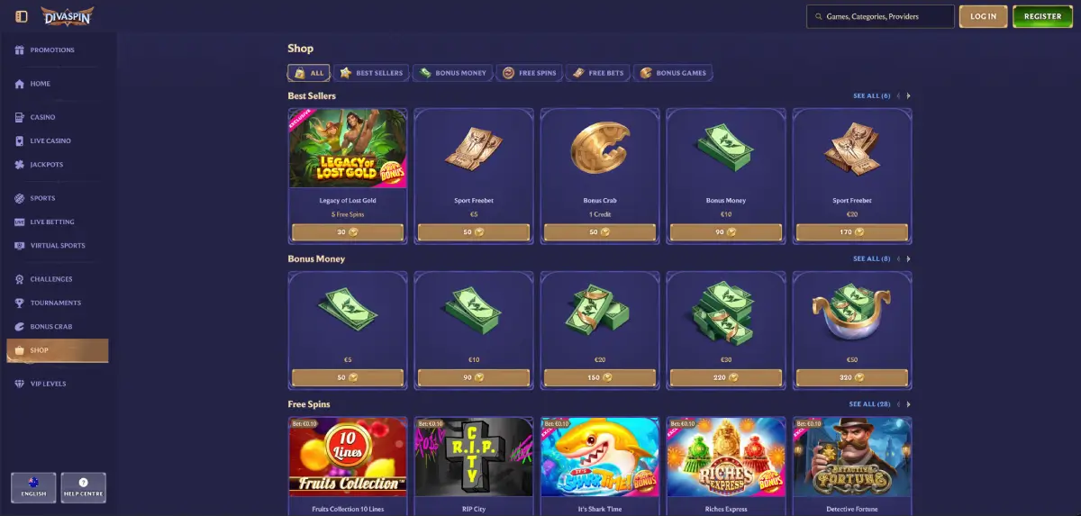 Divaspin no deposit bonus page showing welcome offer and free spins details