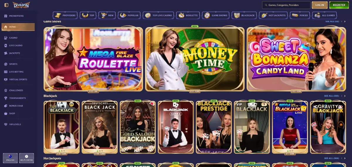 Divaspin casino mobile version running in browser on smartphone